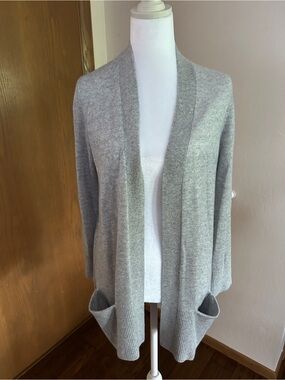 L.L.Bean 100% Cashmere Long Open Cardigan Gray Petite Small